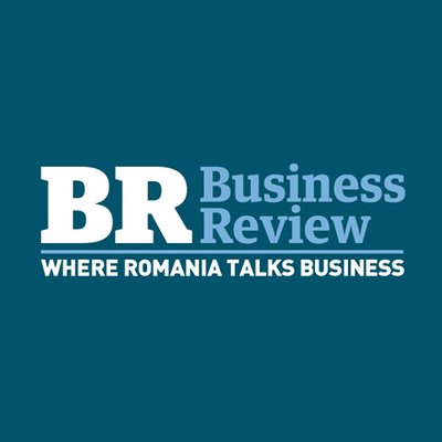 Business review logo blue square